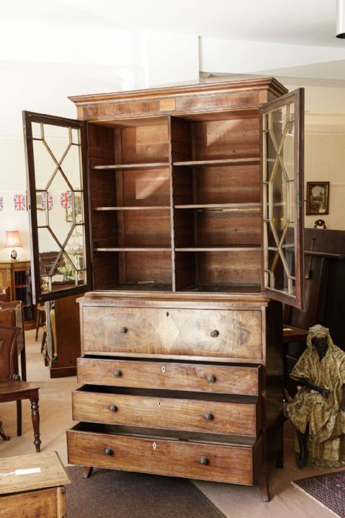 FINE QUALITY INLAID SECRETAIRE BOOKCASE - ADDITIONAL PHOTO 2
