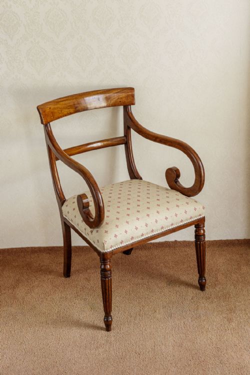 mahogany carver chair with shepherds crook arms - CATEGORY: ANTIQUE CHAIRS - DATED 19TH CENTURY