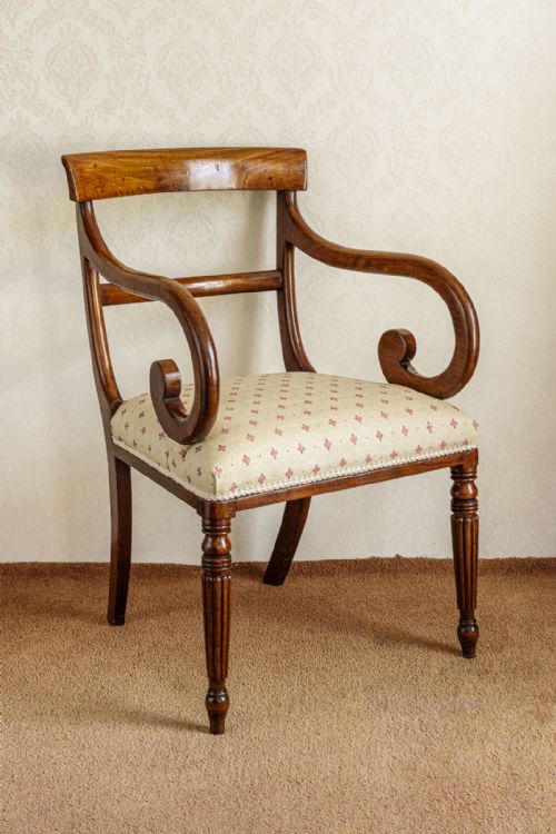MAHOGANY CARVER CHAIR WITH SHEPHERDS CROOK ARMS - ADDITIONAL PHOTO 1