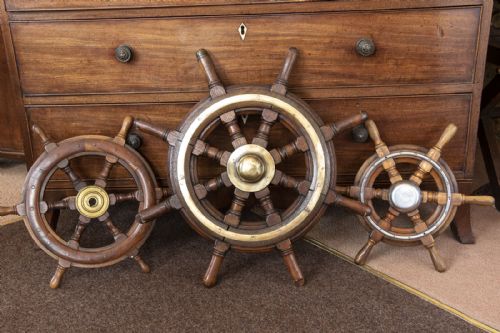 set of three vintage ships wheels - CATEGORY: ANTIQUE MISCELLANEOUS - DATED 1930