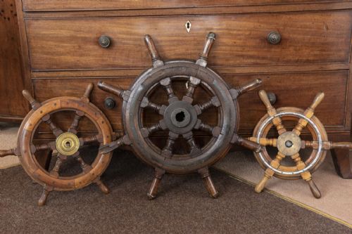 SET OF THREE VINTAGE SHIPS WHEELS - ADDITIONAL PHOTO 1
