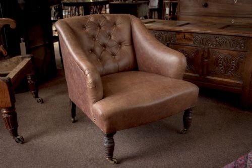 early 19th century easy chair with a very attractive quality leather covering - CATEGORY: ANTIQUE CHAIRS - DATED 1900