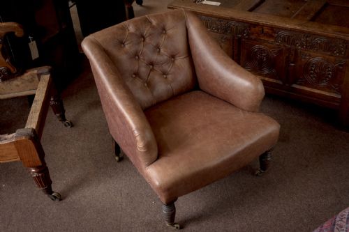 EARLY 19TH CENTURY EASY CHAIR WITH A VERY ATTRACTIVE QUALITY LEATHER COVERING - ADDITIONAL PHOTO 1