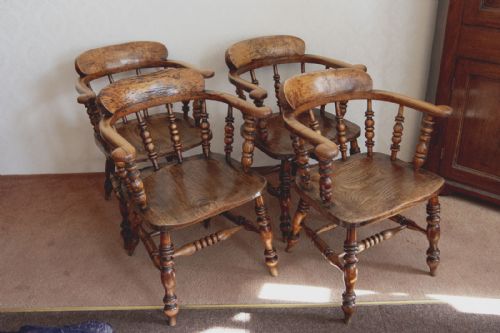 set of for antique smokers bow chairs in ash - CATEGORY: ANTIQUE CHAIRS - DATED 19TH CENTURY