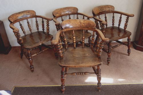 SET OF FOR ANTIQUE SMOKERS BOW CHAIRS IN ASH - ADDITIONAL PHOTO 1