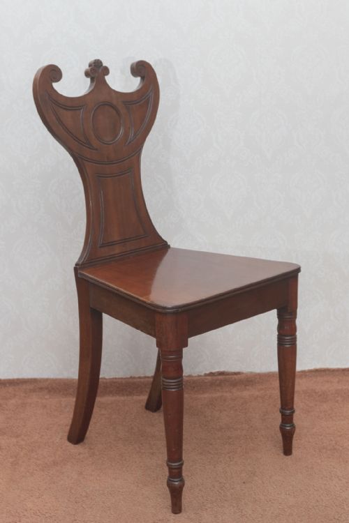 very attractive regency period mahogany hall chair - CATEGORY: ANTIQUE CHAIRS - DATED 19TH CENTURY