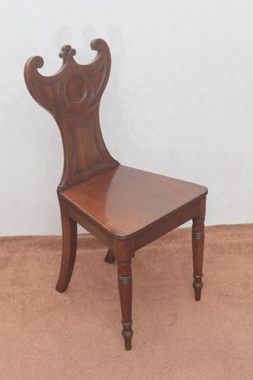 VERY ATTRACTIVE REGENCY PERIOD MAHOGANY HALL CHAIR - ADDITIONAL PHOTO 1