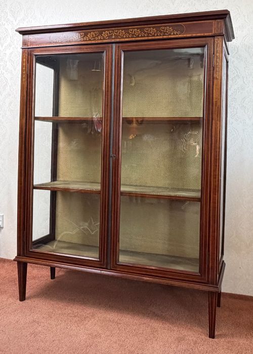VERY GOOD LATE 19TH CENTURY MAHOGANY TWO DOOR DISPLAY CABINET