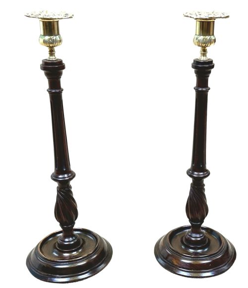 LATE 19TH CENTURY MAHOGANY BRASS CANDLESTICKS - ADDITIONAL PHOTO 2