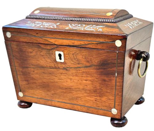 REGENCY ROSEWOOD SARCOPHAGUS TEA CADDY