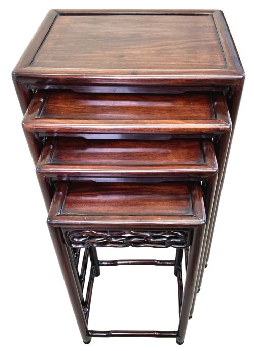 ORIENTAL HARDWOOD NEST OF FOUR COFFEE TABLES - ADDITIONAL PHOTO 1