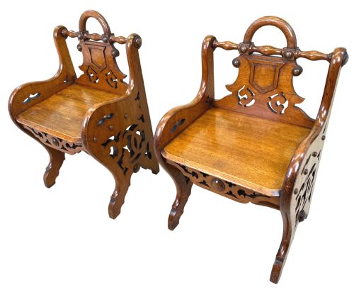 PAIR OF 19TH CENTURY OAK HALL SEATS - ADDITIONAL PHOTO 8