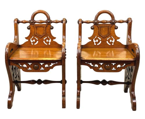 PAIR OF 19TH CENTURY OAK HALL SEATS - ADDITIONAL PHOTO 13