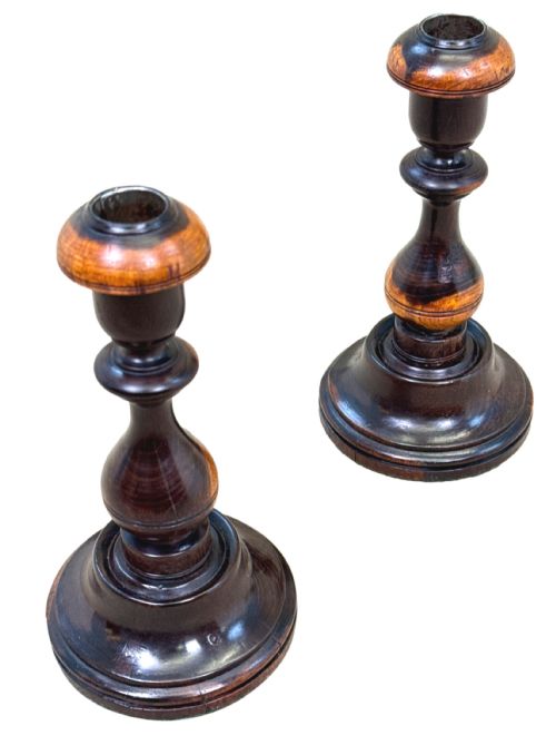 PAIR OF 19TH CENTURY LIGNUM VITAE TREEN CANDLESTICKS - ADDITIONAL PHOTO 2