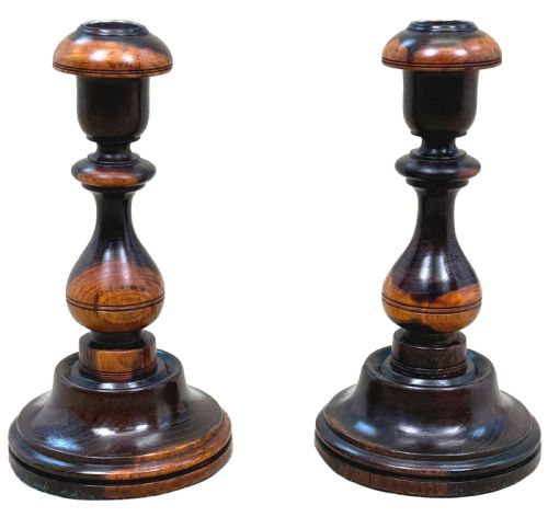 PAIR OF 19TH CENTURY LIGNUM VITAE TREEN CANDLESTICKS - ADDITIONAL PHOTO 8