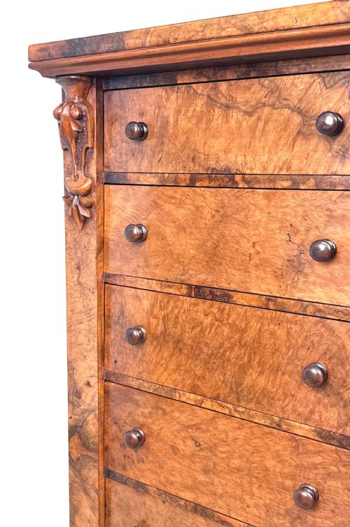 MID 19TH CENTURY BURR WALNUT WELLINGTON CHEST OF DRAWERS - ADDITIONAL PHOTO 1