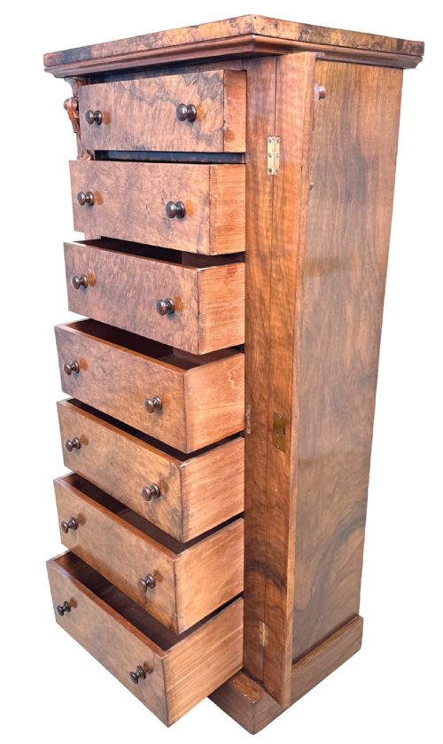 MID 19TH CENTURY BURR WALNUT WELLINGTON CHEST OF DRAWERS - ADDITIONAL PHOTO 2