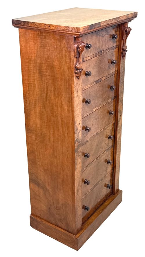 MID 19TH CENTURY BURR WALNUT WELLINGTON CHEST OF DRAWERS - ADDITIONAL PHOTO 4