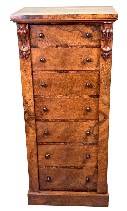 MID 19TH CENTURY BURR WALNUT WELLINGTON CHEST OF DRAWERS - ADDITIONAL PHOTO 11