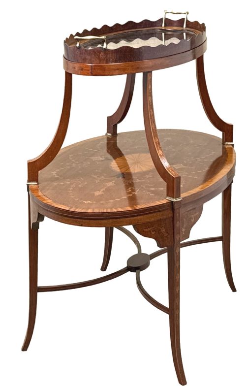 FINE 19TH CENTURY MAHOGANY SATINWOOD TWO TIER TABLE - ADDITIONAL PHOTO 1