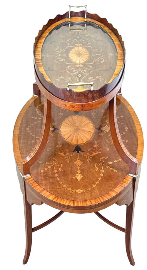 FINE 19TH CENTURY MAHOGANY SATINWOOD TWO TIER TABLE - ADDITIONAL PHOTO 4