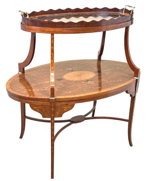 FINE 19TH CENTURY MAHOGANY SATINWOOD TWO TIER TABLE - ADDITIONAL PHOTO 5