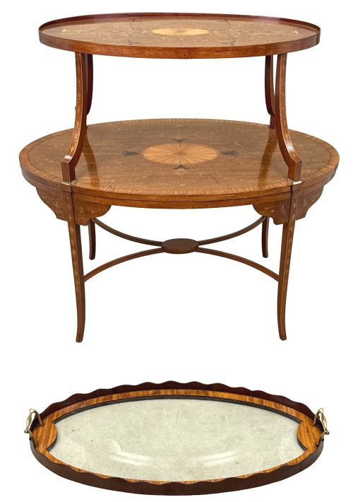FINE 19TH CENTURY MAHOGANY SATINWOOD TWO TIER TABLE - ADDITIONAL PHOTO 10