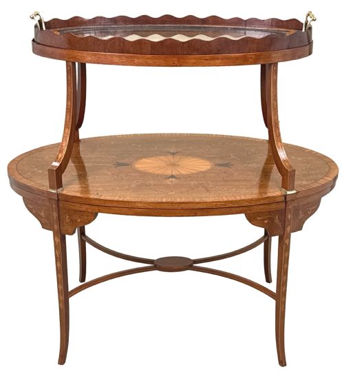 FINE 19TH CENTURY MAHOGANY SATINWOOD TWO TIER TABLE - ADDITIONAL PHOTO 12