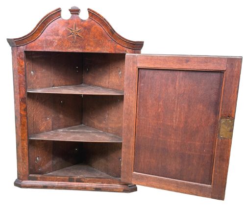 QUEEN ANNE BURR WALNUT HANGING CORNER CUPBOARD - ADDITIONAL PHOTO 3