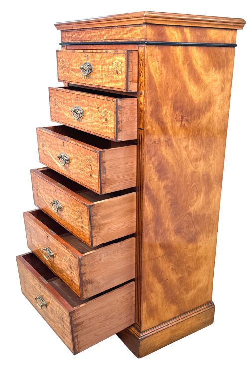 SATINWOOD LATE 19TH CENTURY TALL PEDESTAL CHEST OF DRAWERS - ADDITIONAL PHOTO 1