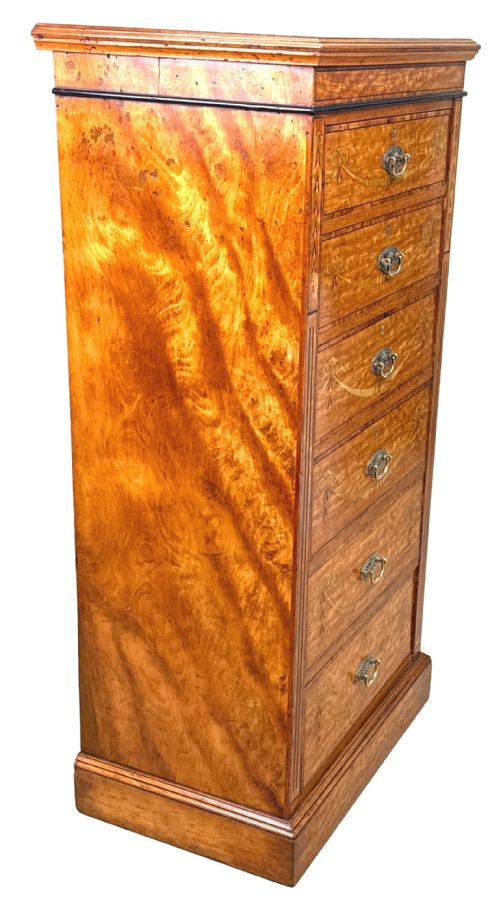 SATINWOOD LATE 19TH CENTURY TALL PEDESTAL CHEST OF DRAWERS - ADDITIONAL PHOTO 2