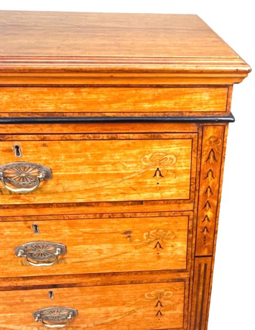 SATINWOOD LATE 19TH CENTURY TALL PEDESTAL CHEST OF DRAWERS - ADDITIONAL PHOTO 3