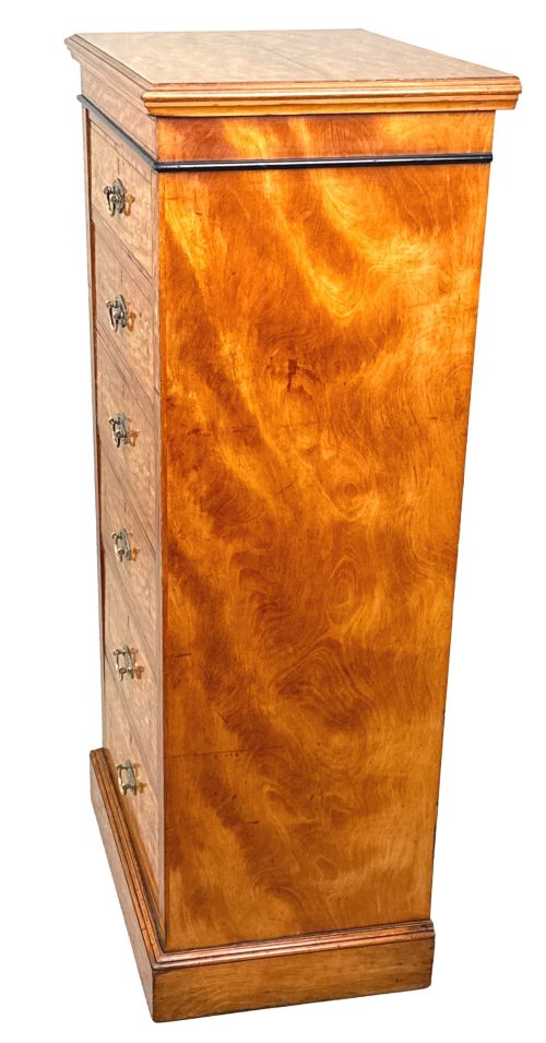 SATINWOOD LATE 19TH CENTURY TALL PEDESTAL CHEST OF DRAWERS - ADDITIONAL PHOTO 4
