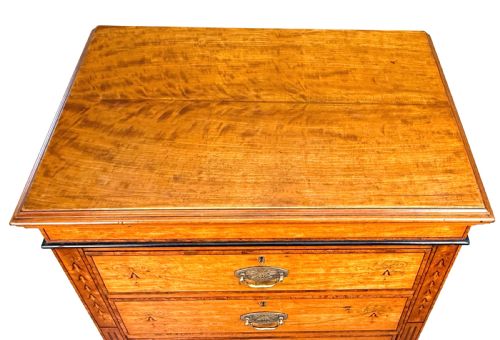 SATINWOOD LATE 19TH CENTURY TALL PEDESTAL CHEST OF DRAWERS - ADDITIONAL PHOTO 5