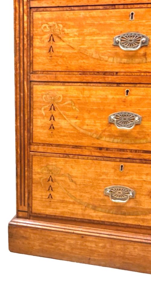 SATINWOOD LATE 19TH CENTURY TALL PEDESTAL CHEST OF DRAWERS - ADDITIONAL PHOTO 6