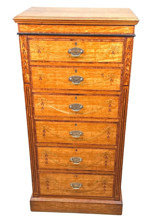 SATINWOOD LATE 19TH CENTURY TALL PEDESTAL CHEST OF DRAWERS - ADDITIONAL PHOTO 10