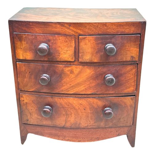 VICTORIAN MINIATURE MAHOGANY BOWFRONT CHEST OF DRAWERS - ADDITIONAL PHOTO 9
