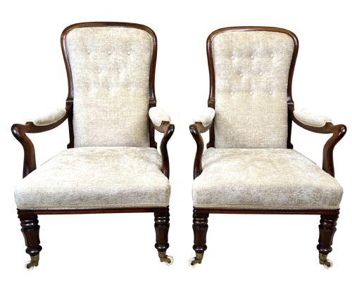 PAIR OF 19TH CENTURY ROSEWOOD LIBRARY ARMCHAIRS - ADDITIONAL PHOTO 9