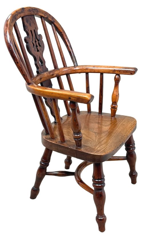 YEW WOOD ANTIQUE CHILDS WINDSOR ARMCHAIR - ADDITIONAL PHOTO 1