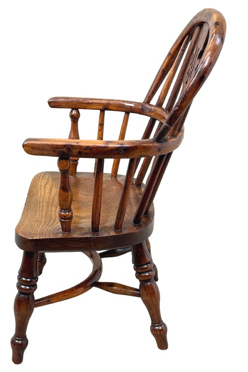 YEW WOOD ANTIQUE CHILDS WINDSOR ARMCHAIR - ADDITIONAL PHOTO 6