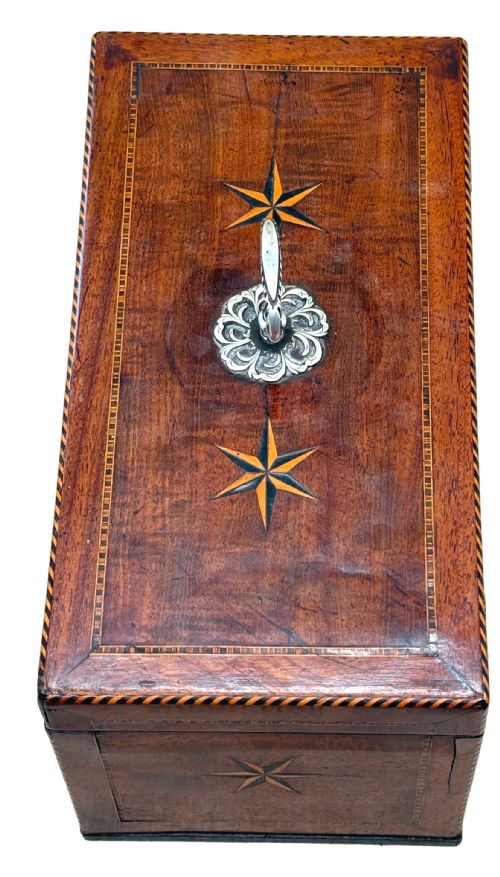 GEORGIAN 18TH CENTURY MAHOGANY STAR INLAID TEA CADDY - ADDITIONAL PHOTO 7