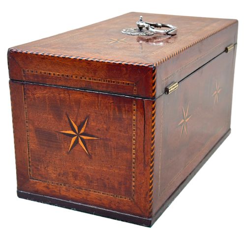 GEORGIAN 18TH CENTURY MAHOGANY STAR INLAID TEA CADDY - ADDITIONAL PHOTO 8