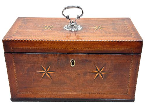 GEORGIAN 18TH CENTURY MAHOGANY STAR INLAID TEA CADDY - ADDITIONAL PHOTO 11