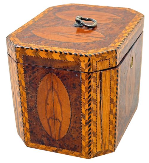 GEORGIAN 18TH CENTURY YEW WOOD OCTAGONAL TEA CADDY - ADDITIONAL PHOTO 1