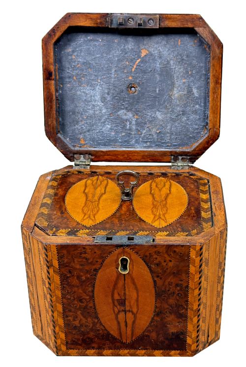GEORGIAN 18TH CENTURY YEW WOOD OCTAGONAL TEA CADDY - ADDITIONAL PHOTO 2