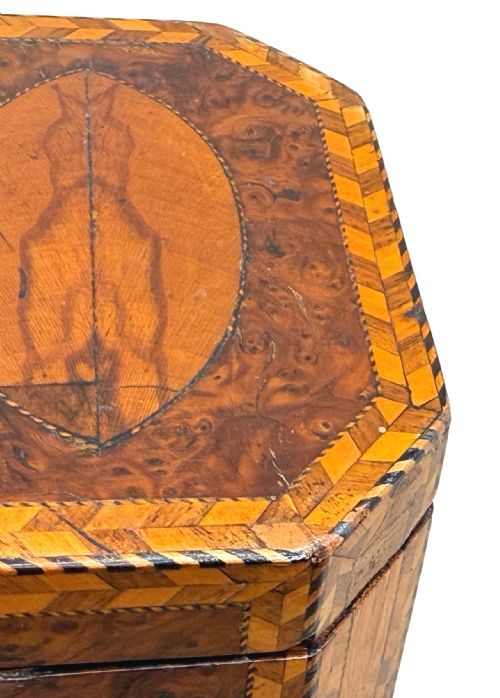 GEORGIAN 18TH CENTURY YEW WOOD OCTAGONAL TEA CADDY - ADDITIONAL PHOTO 5
