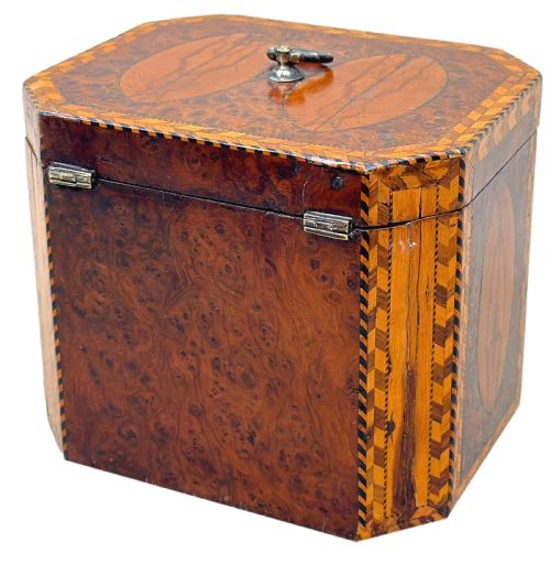 GEORGIAN 18TH CENTURY YEW WOOD OCTAGONAL TEA CADDY - ADDITIONAL PHOTO 9