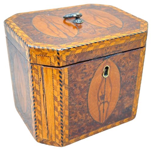 GEORGIAN 18TH CENTURY YEW WOOD OCTAGONAL TEA CADDY - ADDITIONAL PHOTO 11