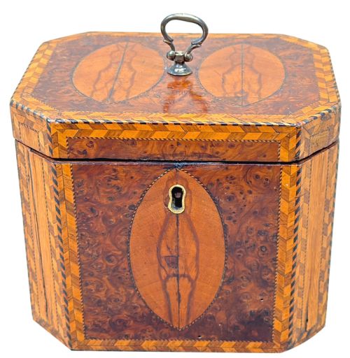 GEORGIAN 18TH CENTURY YEW WOOD OCTAGONAL TEA CADDY - ADDITIONAL PHOTO 12
