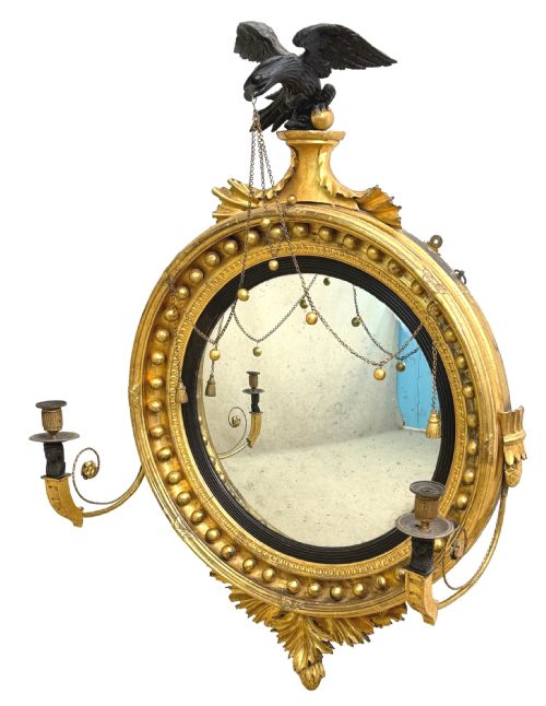 LARGE 19TH CENTURY REGENCY GILTWOOD CONVEX MIRROR - ADDITIONAL PHOTO 2